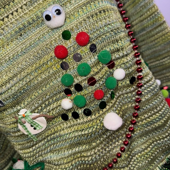 Vintage Green Holiday Sweater with Festive Accents ugly tree Christmas - Picture 3 of 10